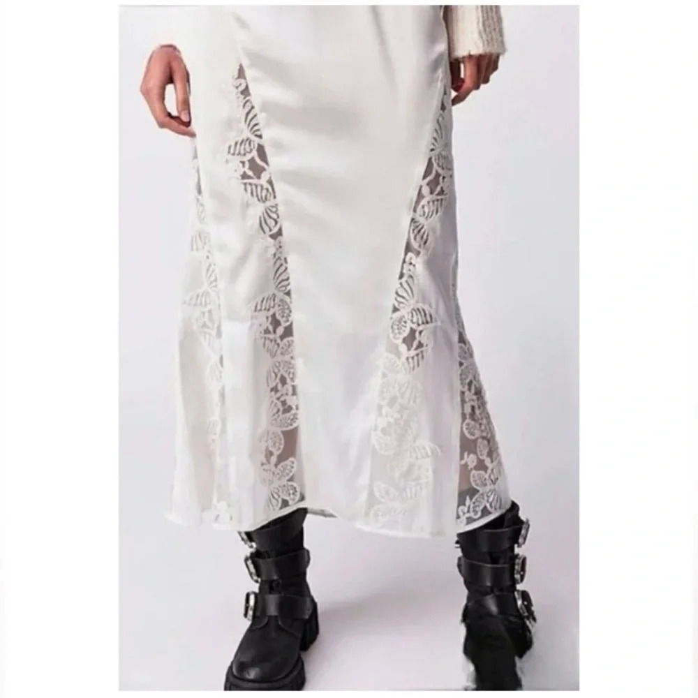 Free People White Lace Midi Skirt